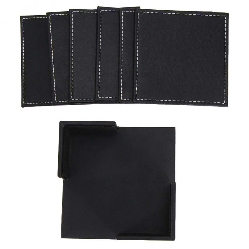 6 Pcs Double-deck Leather Coasters Set Placemat of Cup with Coaster Holder